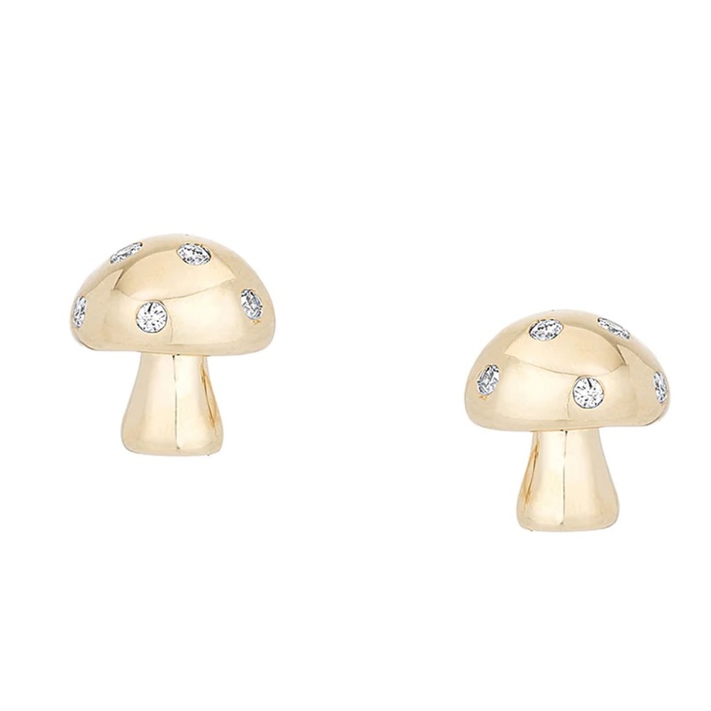 Adina Reyter Enchanted Diamond Mushroom Posts Yellow Gold Full Pair Earrings